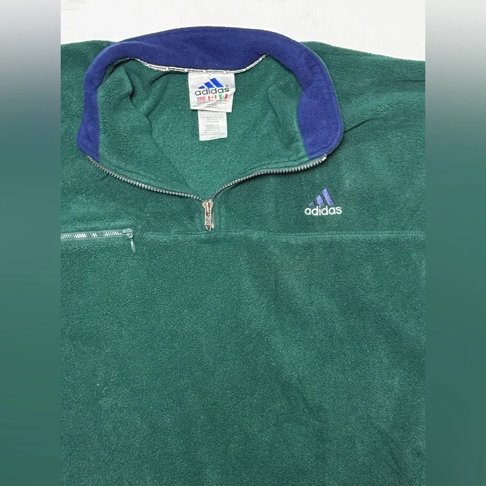 Vintage Adidas Pullover Men 2XL 1/4 Zip Fleece Green with Purple Logo 90s 0130A4